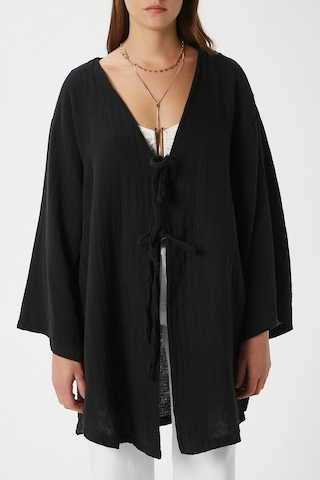 Ritnice Kadın Sandra %100 Pamuk Müslin Bağcıklı Siyah Kimono Siyah