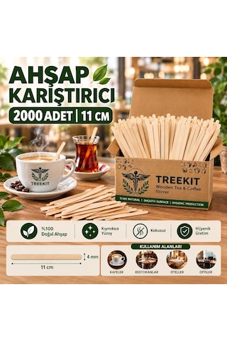 Ahşap Tahta Çay Kahve Karıştırıcı 11 Cm 2000adet %100 Doğal Açık Ahşap