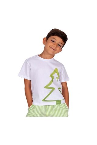 Erkek Çocuk Beyaz Organik Ağaç Baskılı T-shirt 001