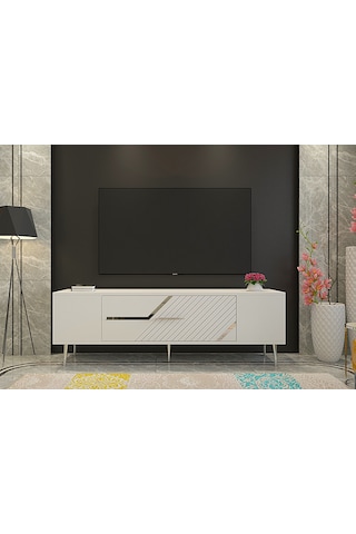 Ufa Tv Sehpası Tv Ünitesi 150 Cm Beyaz Gümüş