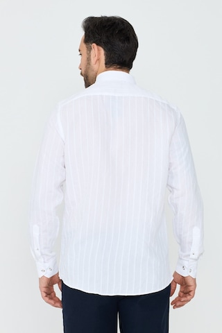 White Stone Beyaz Çizgili Uzun Kollu Dynamic Fit Erkek Gömlek