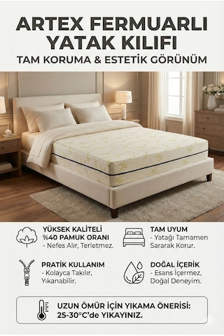 Artex Kılıf Bamboo 150x200 Yatak Kılıfı Koruyucusu Örtüsü Fermuarlı Kapitone Fit Zippered Mattress Cover Çift Kişilik Beyaz