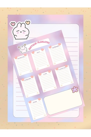 Minik Tavşanlı Setimiz A4 Çizgili-a5 Günlük Planlayıcılı Bloknot Notepad Okul Planner Çok Renkli