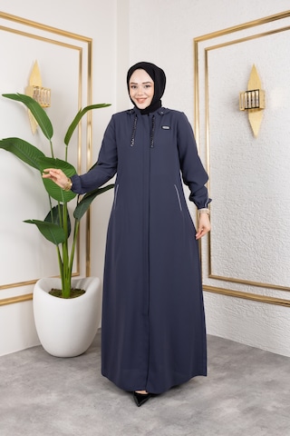 Biyeli Şerit Metal Aksesuar Detaylı Ferace / Antrasit - F0144 Antrasit