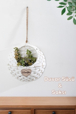 Porsima 2065 Beyaz Dekoratif Çok Amaçlı Saksılık Hasır Modelli Saksı Çiçeklik