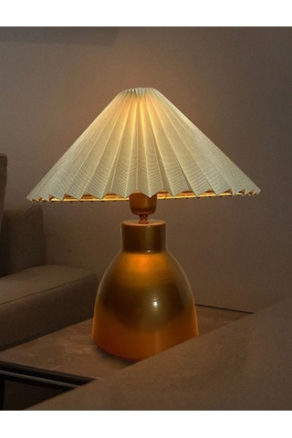 Umbrella Abajur Masa Lambası Elektrik Ile Çalışır Modern Abajur Bej Gold