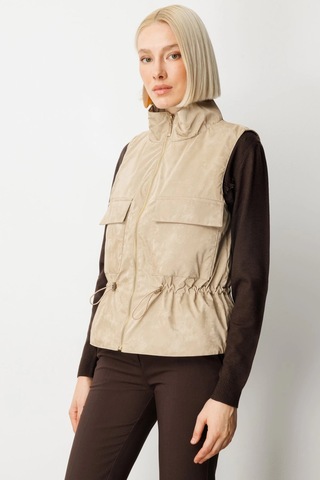 On Fashion Cepli Dik Yaka Kadın Bej Yelek 60998 Bej