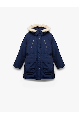 Koton Peluş Detaylı Uzun Kollu Cepli Kapşonlu Mont Lacivert 6wkg00012aw Lacivert