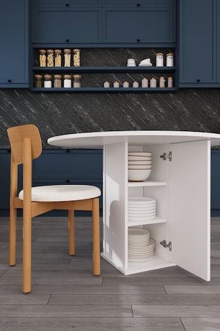 Modern Dolaplı 4 Kişilik Mutfak Yemek Masası Ve Sandalye %100 Mdf Mutfak Yemek Odası Masası Takımı Ymt04 Beyaz