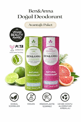 Ben&anna Doğal Deodorant 2 Li Avantajlı Paket Persian Lime & Pink Grapefruit