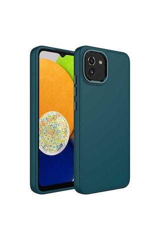 Galaxy A03 Kılıf Metal Çerçeve Ve Buton Tasarımlı Silikon Zore Luna Kapak Koyu Yeşil