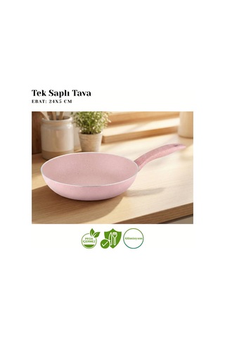 24 Cm Granit Tek Saplı Tava - Pembe Pembe