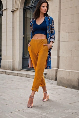WeShaya Hardal Beli Lastikli, Cep Detay, Casual Pantolon Hardal