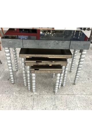 Dresuar-Zigon Elma Model Parlak Gri Lake Ahşap Kayın Torna Ayak Gri