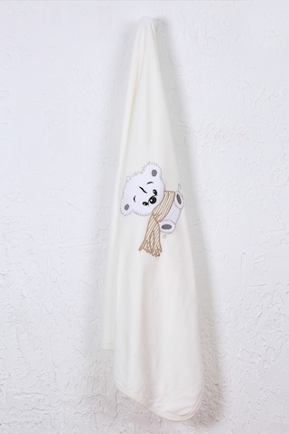 %100 Pamuklu Yenidoğan Çift Katlı Penye Bebek Battaniyesi Krem