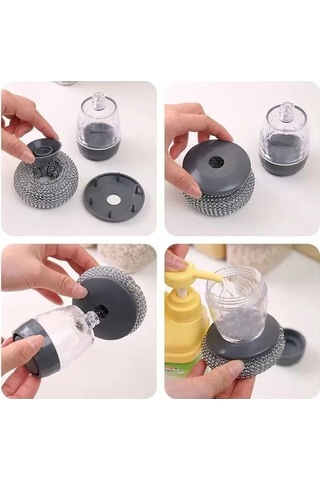 Ulzyvf 2'li Set Otomatik Deterjan Disp. + Bulaşık Fırçası - Yedek Başlık Hediyeli Gri Fırça Boyu 25cm Gri