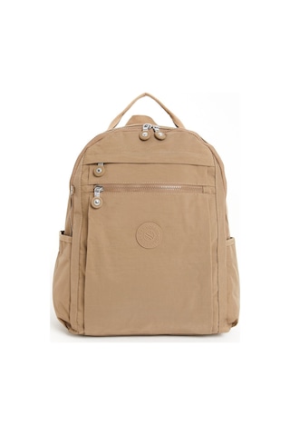 Sanmorris Unisex Suya Dayanıklı Krinkıl Kumaş Çok Gözlü Bej Laptop Okul Ve Sırt Çantası Bej