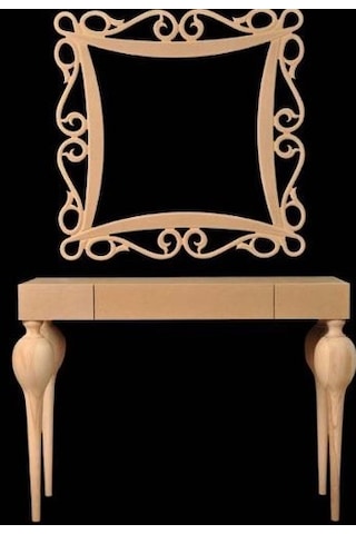 Dresuar Torna TOMBUL Model Ahşap Kayın RETRO HAN ayak  MDF tabla CNC ayna Çerçeve El yapım Ahşap