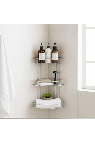 Banyo Duş Köşe Rafı Üç Katlı Krom Şampuanlık Paslanmaz Metal Duvar Tipi Düzenleyici Organizer Diğer