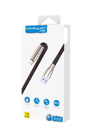 Konfulon - 514 - S89 Metal Uçlu Lightning Kablo İphone Uyumlu 1m 2.4a - Shopılke - - Kırmızı