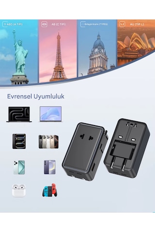 25w Evrensel Seyahat Adaptörü 2xtype-c 1xusb Eu Us Au Uk Priz Fiş Çevirici Dönüştürücü