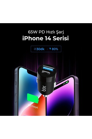 Lexroo Bxac65c 65w Pd Type-c & 18w Usb-a Girişli Çift Portlu Hızlı Şarj Özellikli Araç İçi Şarj Standart