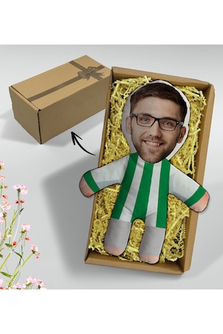 Bk Gift Hediye Kutusunda Kişiye Özel Fotoğraflı Yeşil Beyaz Futbolcu Bebek Yastık-1, Arkadaşa Hediye, Sevgiliye Hediye, Doğum Günü Hediyesi