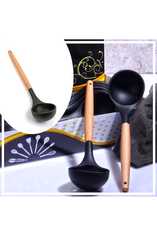 Bambu Saplı Silikon Kepçe Siyah