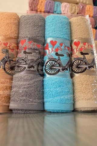 Happy Bicycle 4lü Nakışlı Çeyizlik Havlu Takımı Çok Renkli