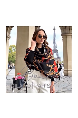 La Boutique Twill İpek Eşarp Siyah, Kırmızı Siyah - Kırmızı