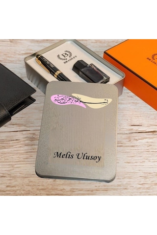 Kişiye Özel Besmele Tasarım Kutulu Siyah Gold Dolma Kalem Siyah