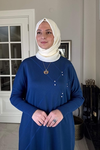 Rabia Şamlı Melda Triko Tunik İndigo Çok Renkli