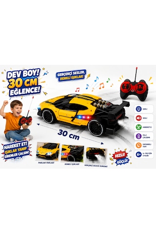 30 Cm Uzaktan Kumandalı Işıklı Duman Efektli Yarış Arabası Şarjlı Rc Araba 6+ Yaş