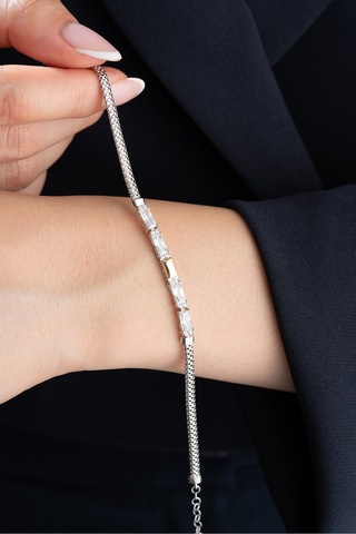 Çekirdekjewelry Baget Zirkon Taşlı 925 Ayar Gümüş Şık Kadın Bileklik Gri