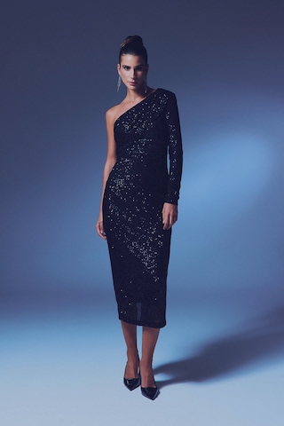 Tek Kollu Payet Elbise - Siyah-135363 Siyah