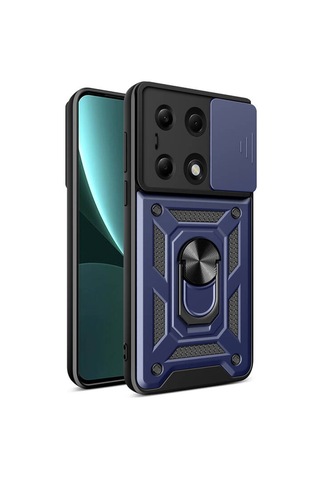 Teleplus Xiaomi Poco M6 Pro 4g Kılıf Magnetik Standlı Kamera Korumalı Slide Sürgülü Cover Kapak
