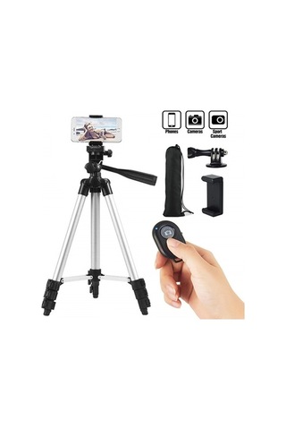 Createtech 3120 Alüminyum Tripod, 360 Dönüşüm, Kamera-telefon Tutucu, Uzaktan Kumanda Standı