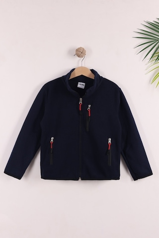 Monox Çocuk Lastik Manşetli Fermuarlı 3 Cepli Unisex Polar Ceket Lacivert