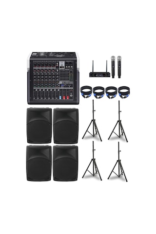 Okul Tören Ses Sistemi 4x12 Kabin Hoparlörlü Mixer Anfi Mikrofon Seti Bluetooth Usb Destekli