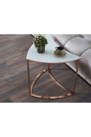 Premium Modern Yuvarlak Sehpa 6 Lı Takım Beyaz Bronz Mdf