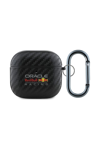 Airpods Uyumlu 4 Kılıf Redbull Lisanslı Pu Karbon Fiber Tasarımlı Askı Aparatlı Kapak Siyah