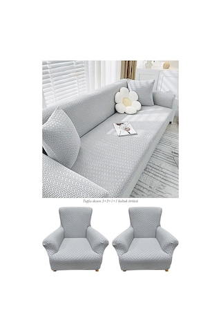 Upmall Tuğla Desen Koltuk Örtüsü Çekyat Kılıfı 3311 Takım A.gri