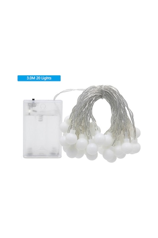 Geeksen Toplumcu Top Şekilli Işık Zinciri, Ev Ve Bahçe Dekorasyonu, Sürekli Ve Titrek Modlar, 3m 20 Renkli Işık, Pil Dahil Değil Beyaz