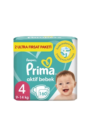 Prima Aktif Bebek 4 Beden Maxi Bebek Bezi Aylık Fırsat Paketi 160 Adet