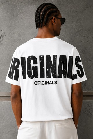 Tarz Cool Originals Baskılı Oversize Erkek Tişört Süprem %100 Cotton Beyaz