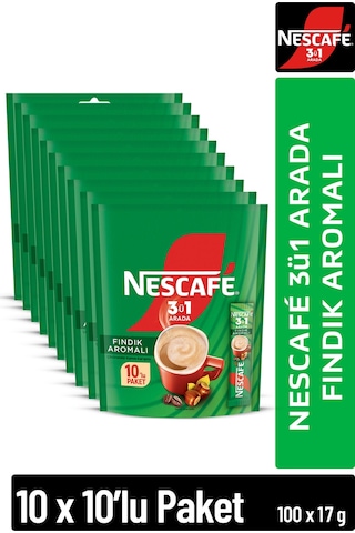 Nescafe 3ü1 Arada Fındık Aromalı Çözünebilir Kahve 17g 10'lu Paket 10x10 Hazır
