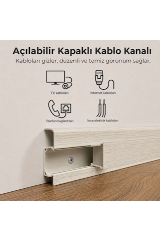 Esquero Kablo Kanallı PVC Süpürgelik 250 cm, Açılabilir Kapaklı, Çınar Arizona, ESQ602