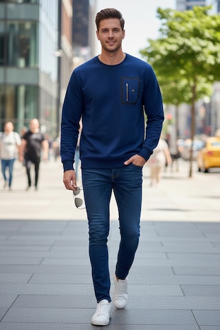 Remsa Erkek Fermuar Detay Bisiklet Yaka Pamuklu Sweatshirt 24722 İndigo İndigo