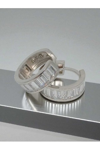 925 Ayar Gümüş Baget Taşlı Halka Küpe Işıltılı Ve Şık Tasarım Gümüş