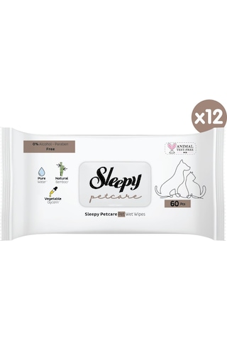Sleepy Petcare Evcil Hayvan Islak Havlusu 12 x 60 Yaprak